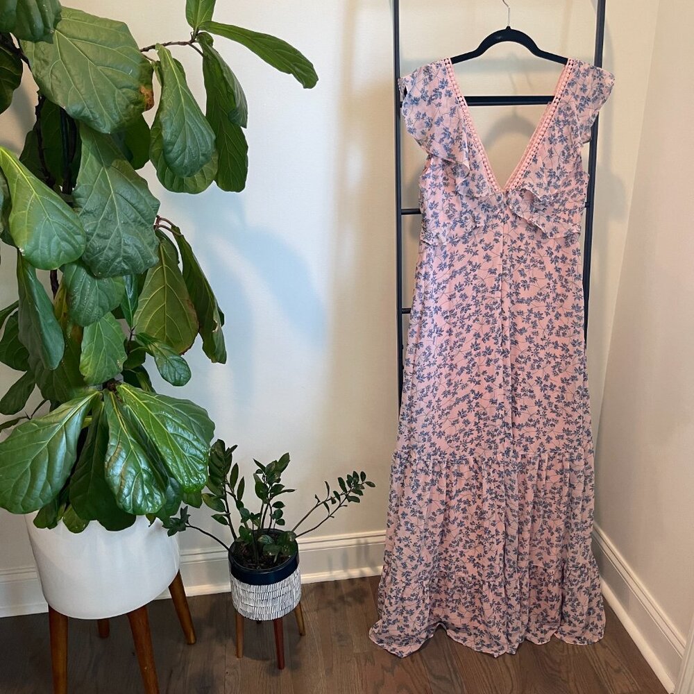 Lulus Darling Daydream Blue and Pink Floral Print Ruffled Maxi Dress - Picture 4 of 9